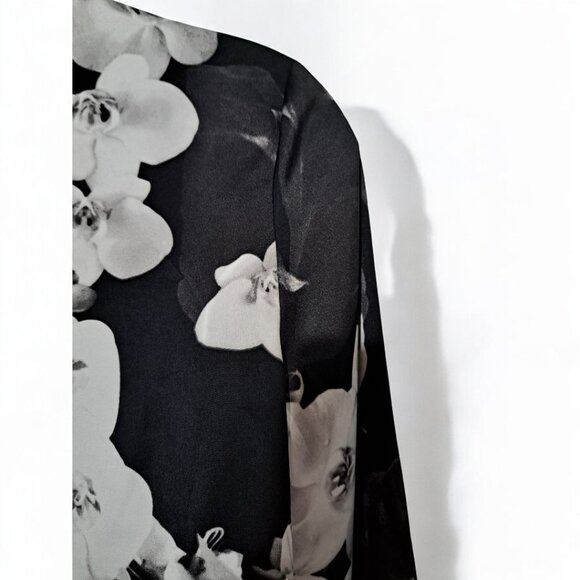 Worthington Satin Black & White Orchids 4 Long sleeve Blouse Petite XXL - Picture 5 of 16